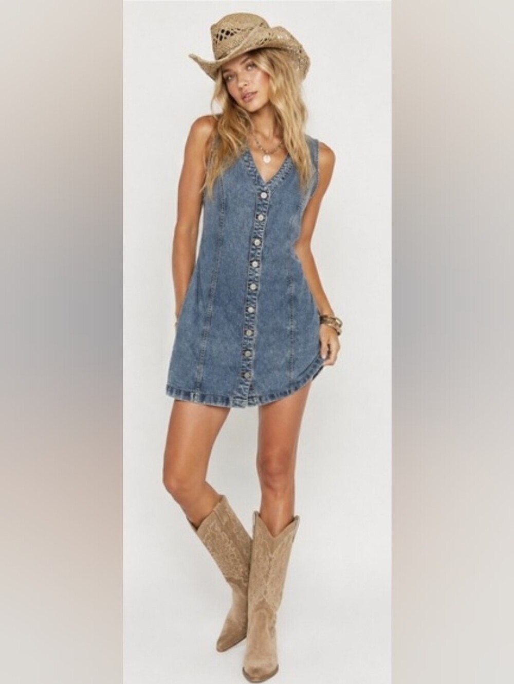 Frye Button Front Denim Mini Dress Size XS Western